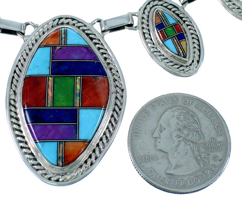 Sterling Silver Multicolor Link Necklace Earrings Set Jewelry PX37805